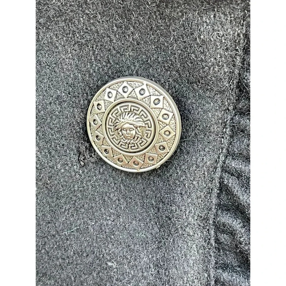 Versace Womens Long Sleeve Ruffle Collar Wool Peacoat Jacket Black Sz M - Picture 5 of 12